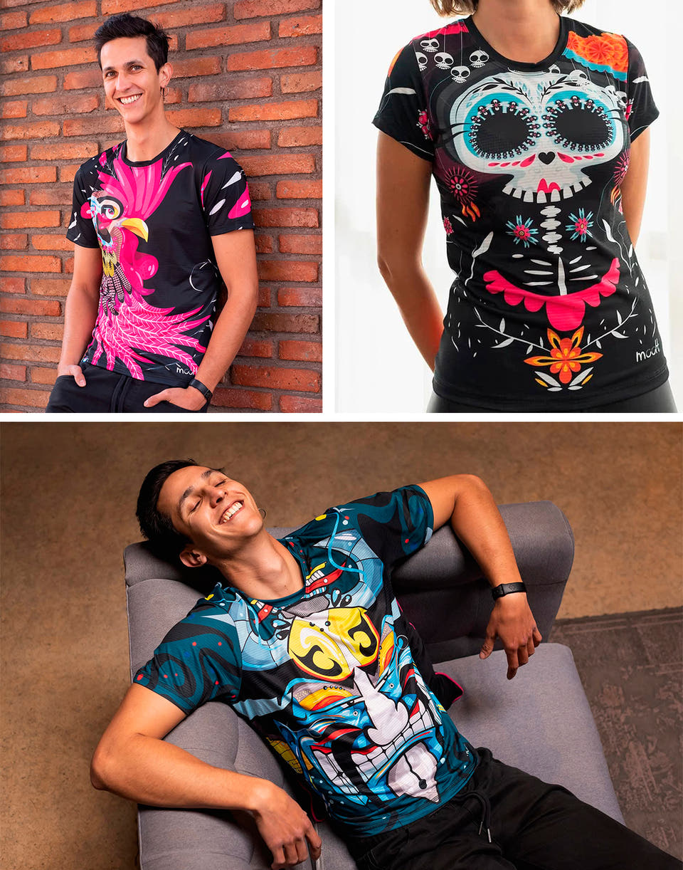 Collage de prendas Moott creadas con artistas